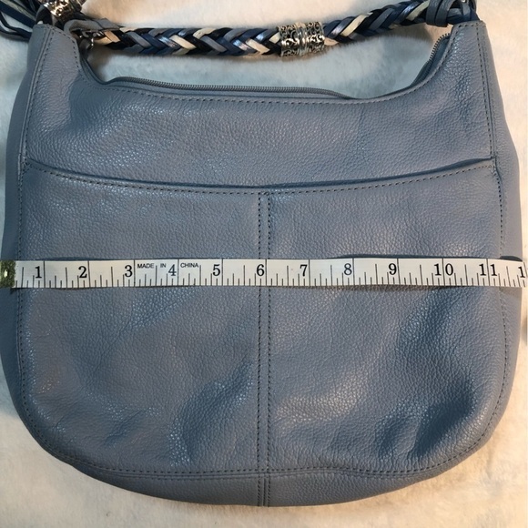 Leather Brighton Baby Blue Barbados Zip Tote Hobo w/ Silver Charm, Braided Strap - Picture 8 of 16